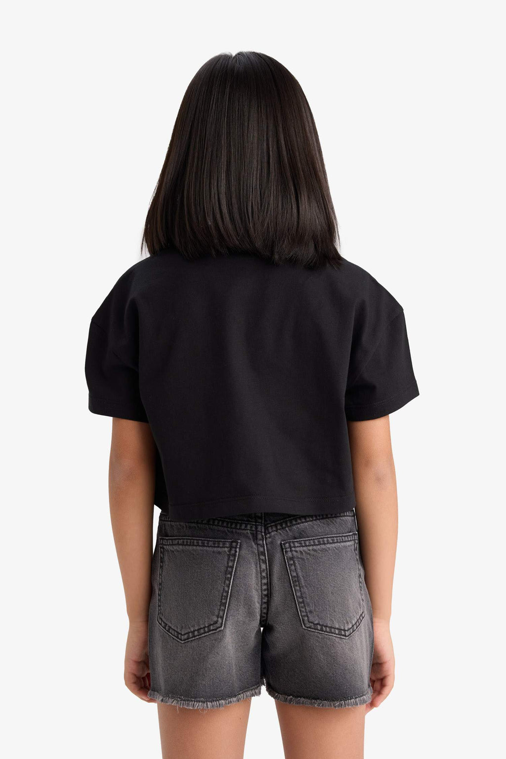 Girls Crop Crew Neck Printed Short Sleeve T-Shirt