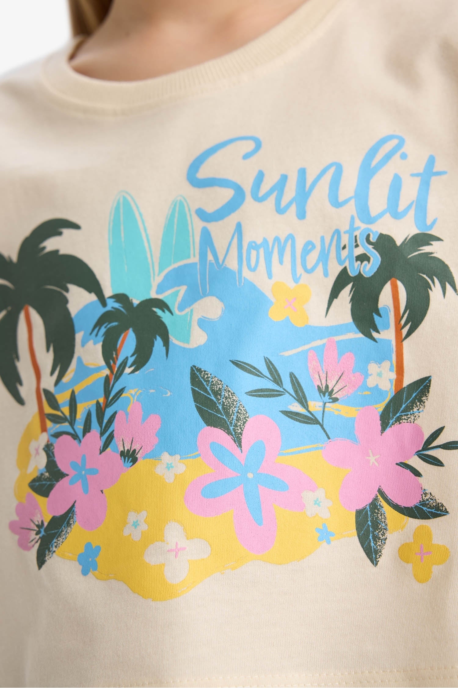 Girls Crop Crew Neck Printed Short Sleeve T-Shirt