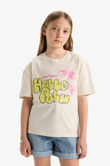 Girl Relax Fit Palm Printed Crew Neck Short Sleeve T-Shirt