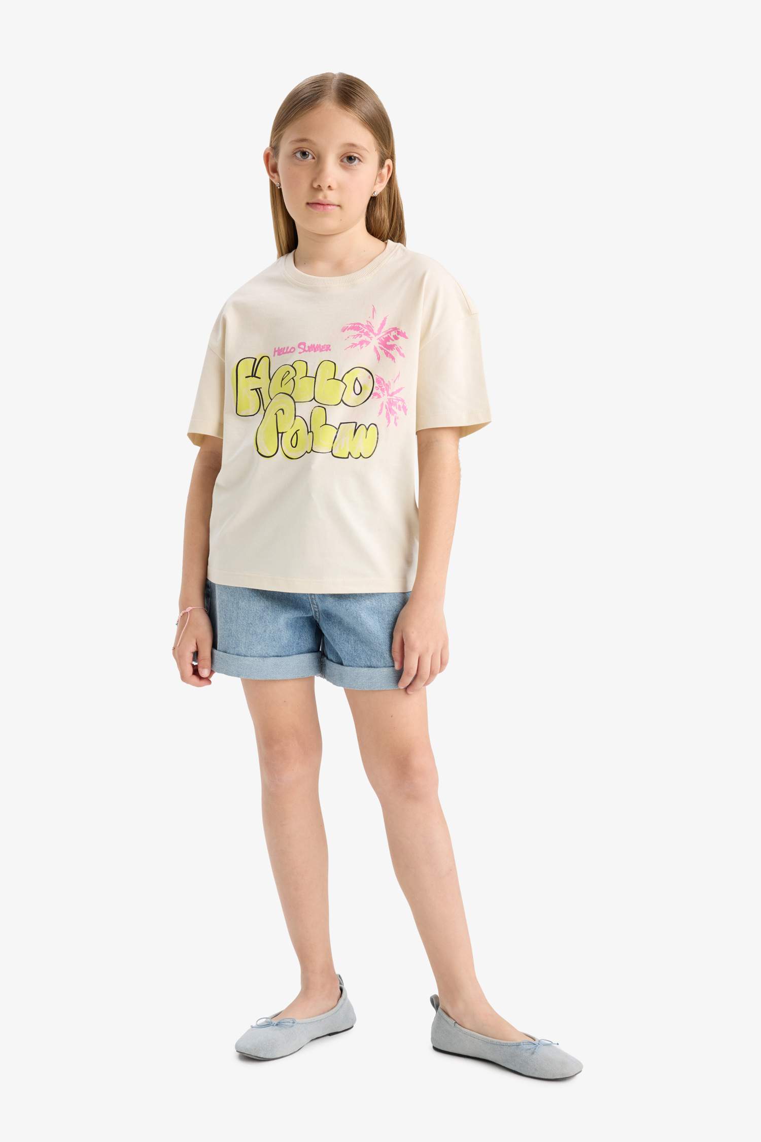 Girl Relax Fit Palm Printed Crew Neck Short Sleeve T-Shirt