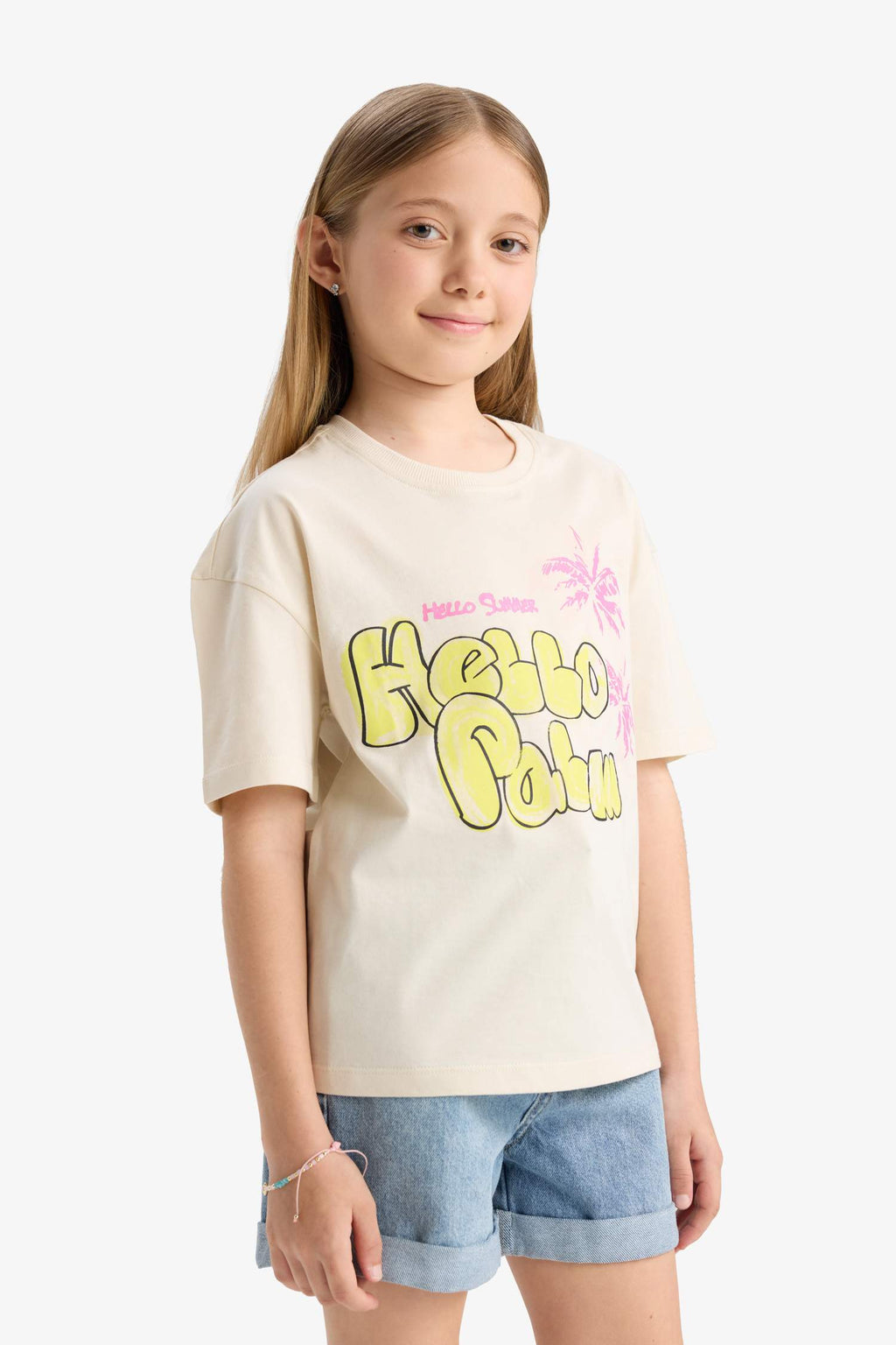 Girl Relax Fit Palm Printed Crew Neck Short Sleeve T-Shirt