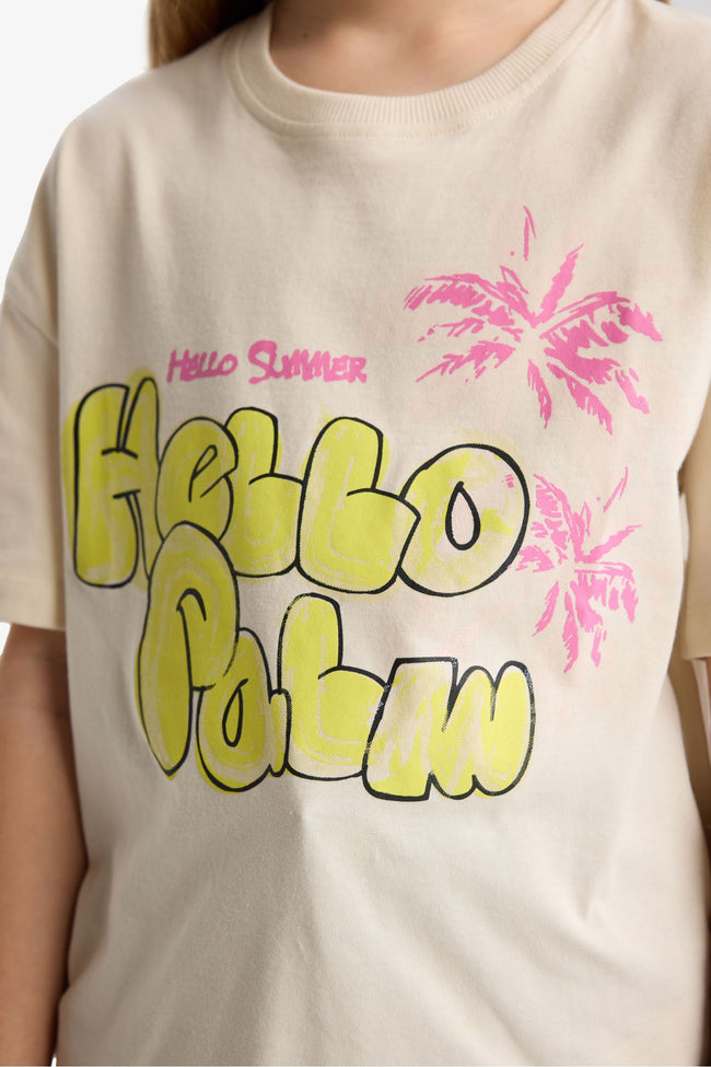 Girl Relax Fit Palm Printed Crew Neck Short Sleeve T-Shirt Hover Image