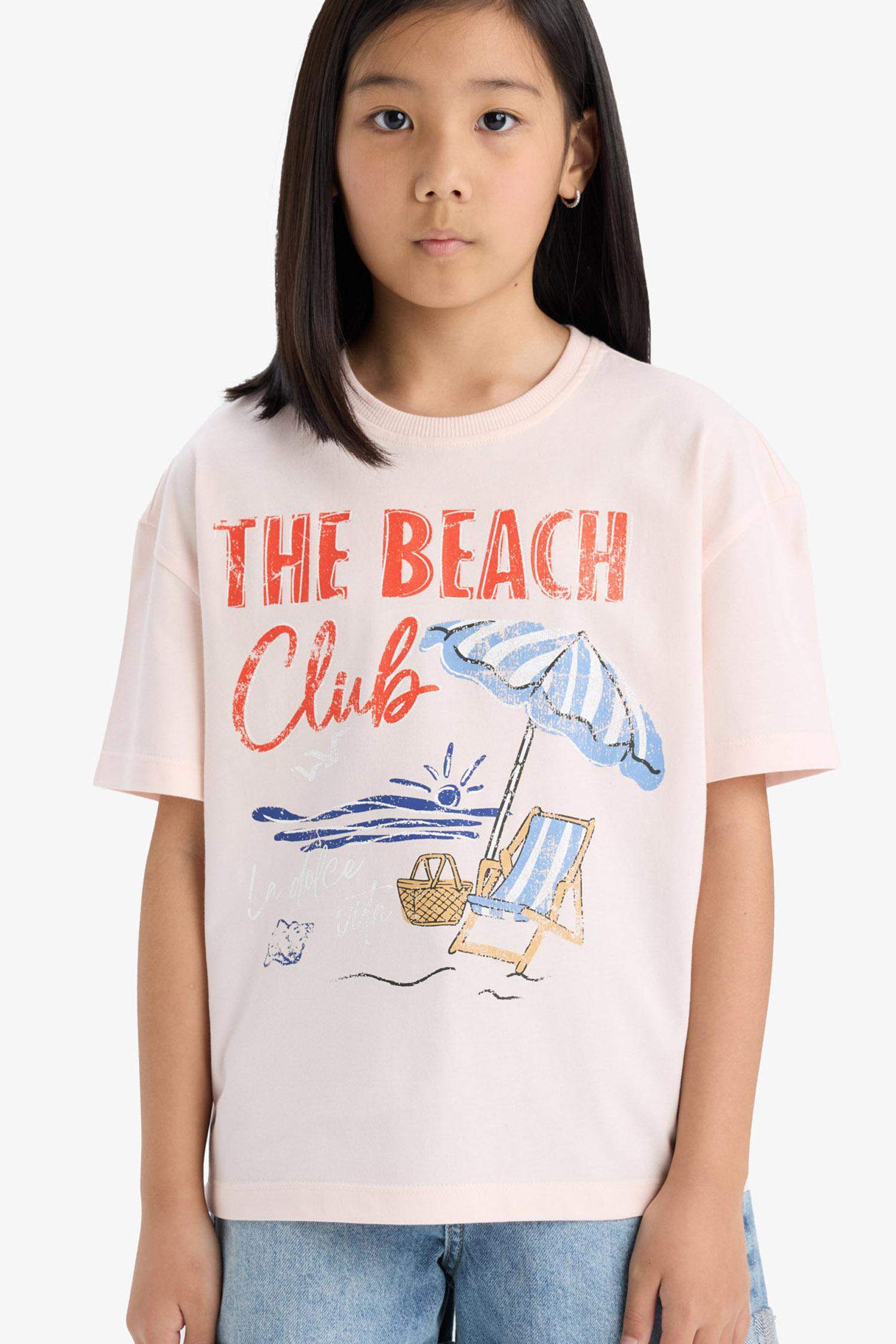 Girl Relax Fit Palm Printed Crew Neck Short Sleeve T-Shirt