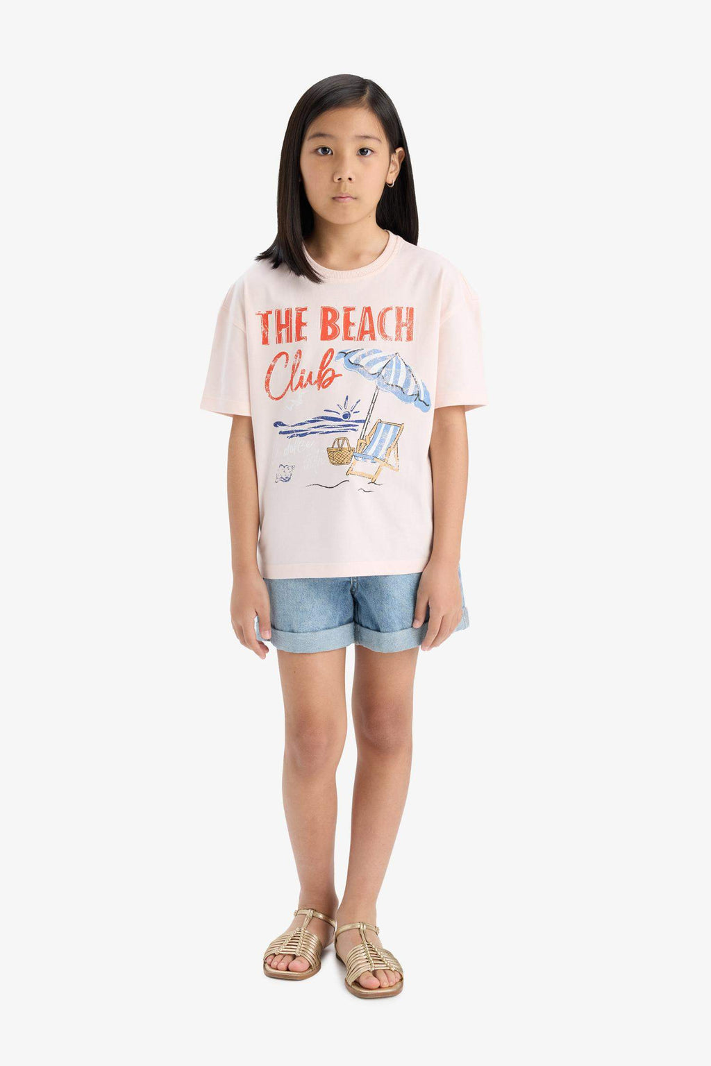 Girl Relax Fit Palm Printed Crew Neck Short Sleeve T-Shirt