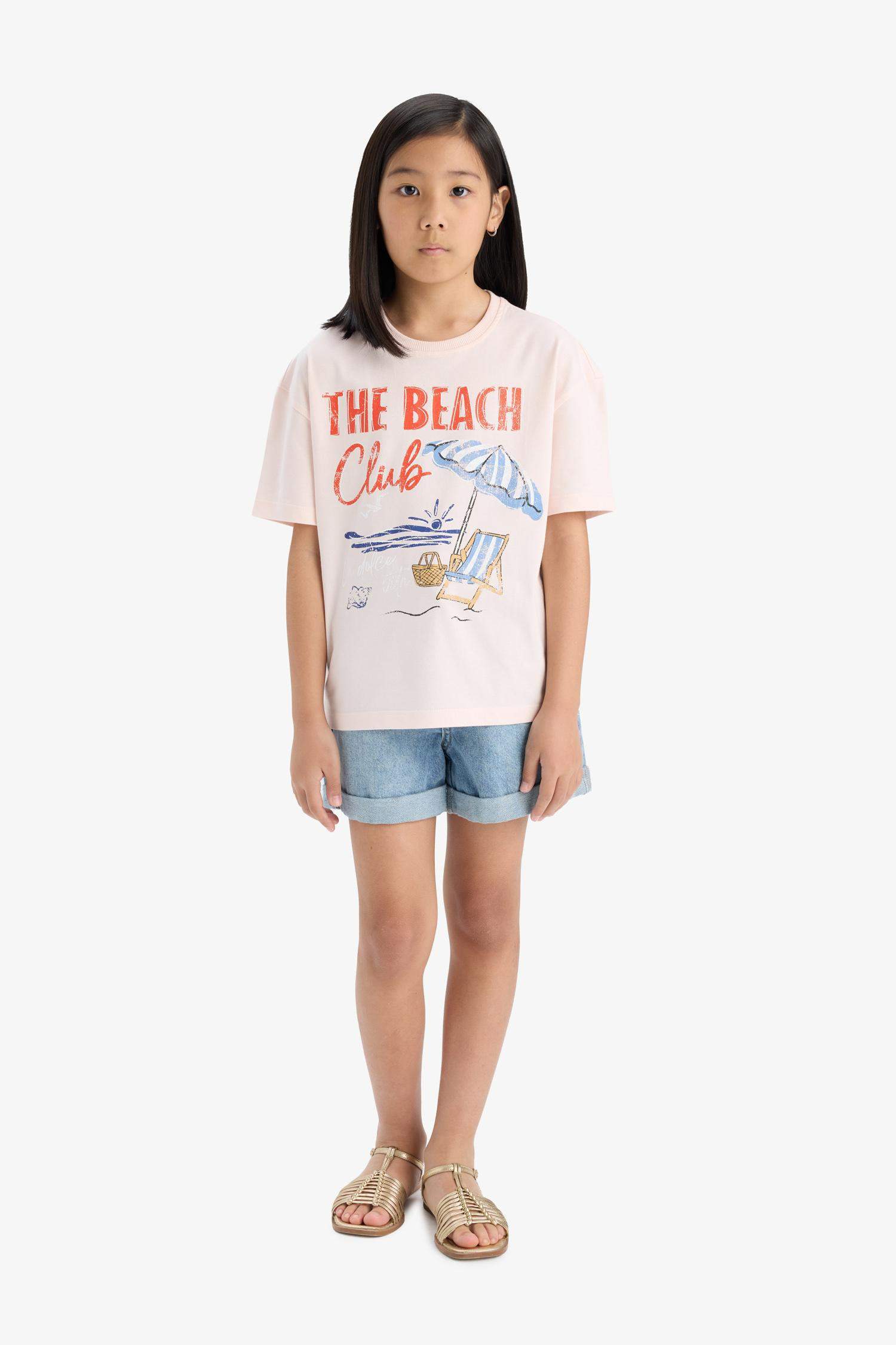Girl Relax Fit Palm Printed Crew Neck Short Sleeve T-Shirt