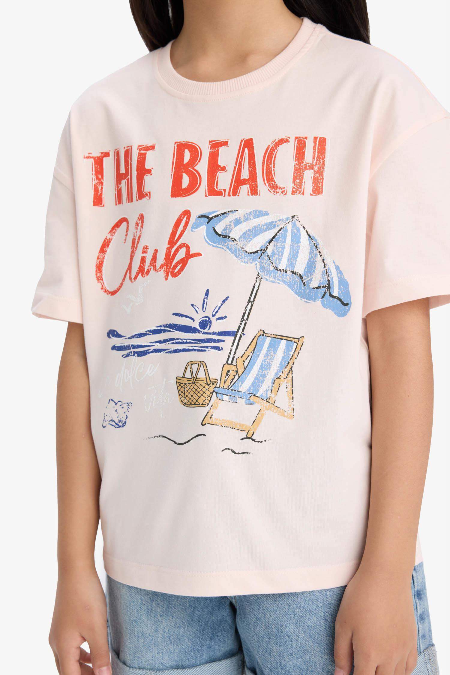 Girl Relax Fit Palm Printed Crew Neck Short Sleeve T-Shirt