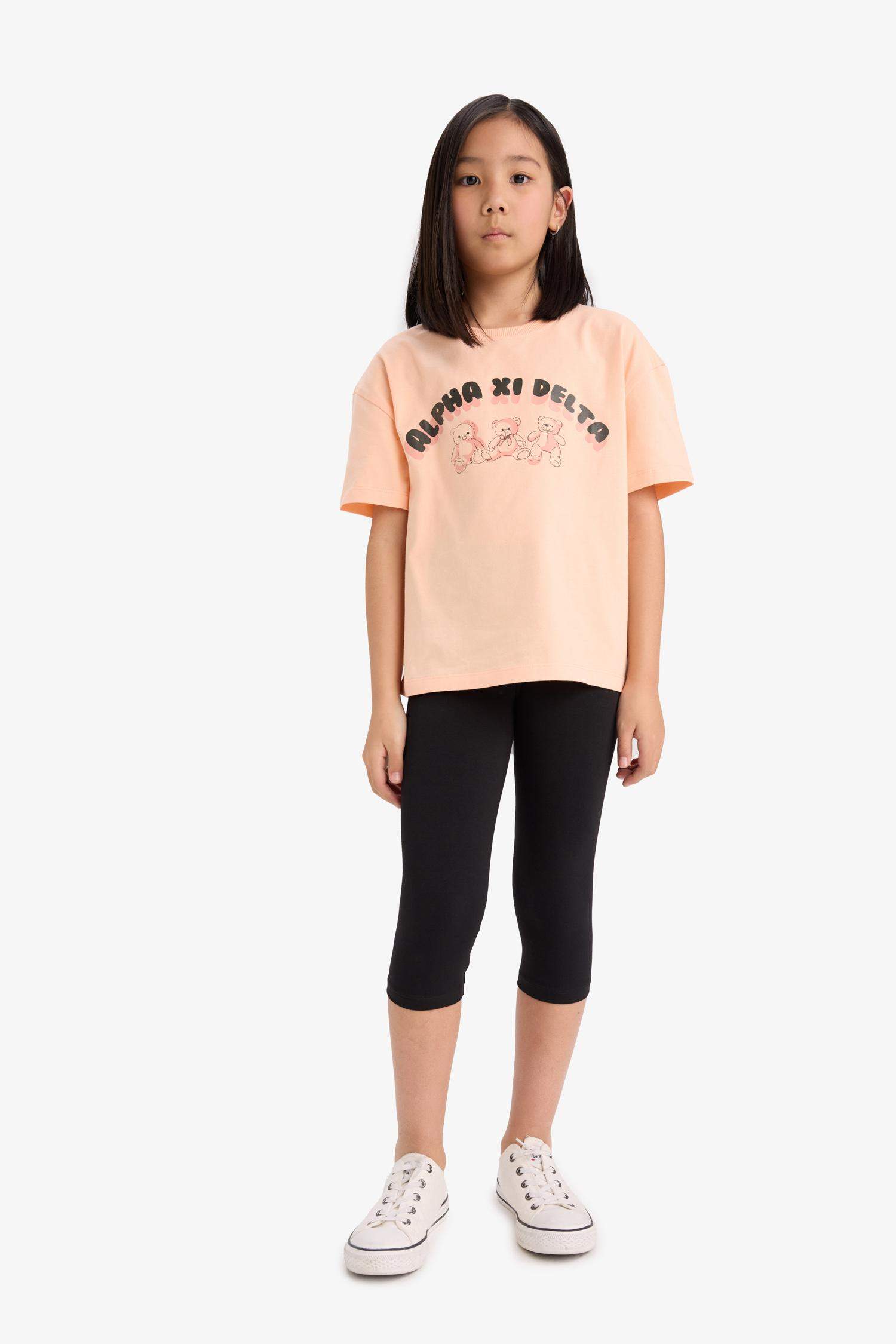 Girl Relax Fit Palm Printed Crew Neck Short Sleeve T-Shirt