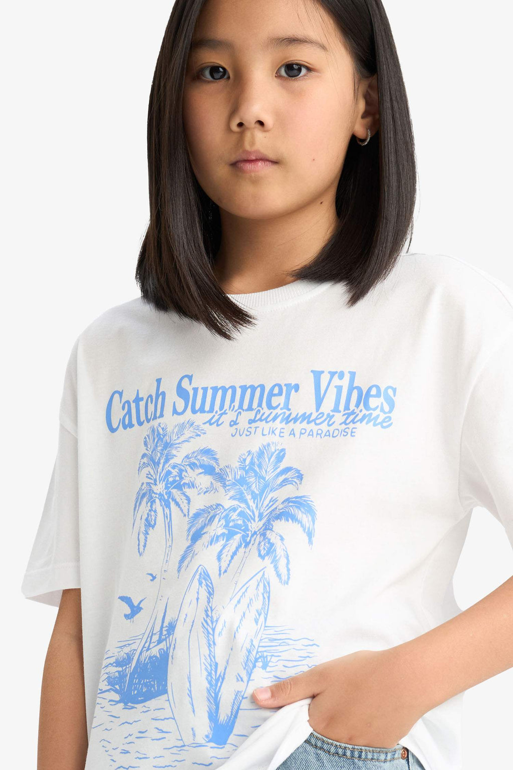 Girl Relax Fit Palm Printed Crew Neck Short Sleeve T-Shirt