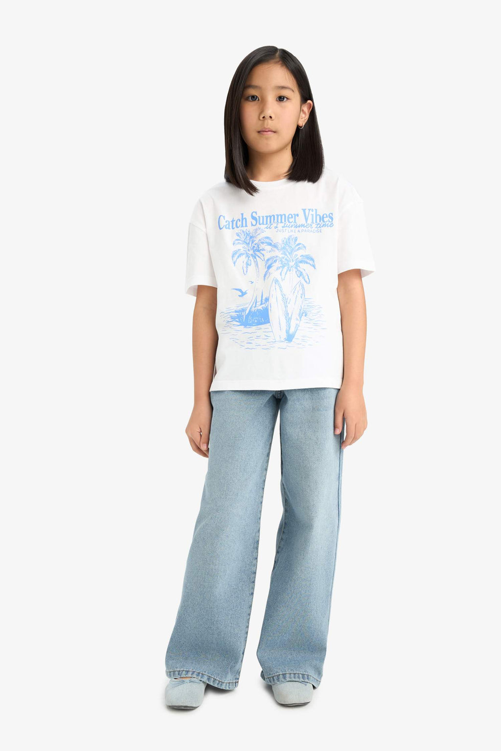 Girl Relax Fit Palm Printed Crew Neck Short Sleeve T-Shirt