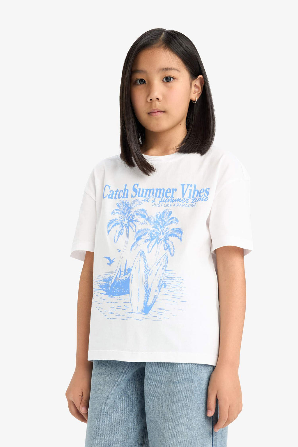 Girl Relax Fit Palm Printed Crew Neck Short Sleeve T-Shirt