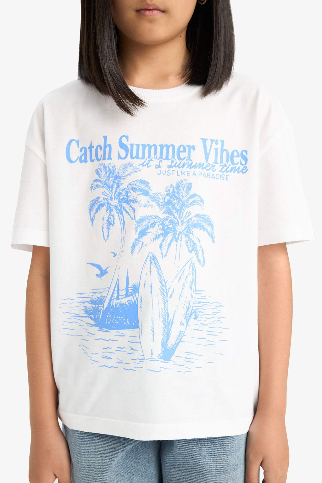 Girl Relax Fit Palm Printed Crew Neck Short Sleeve T-Shirt