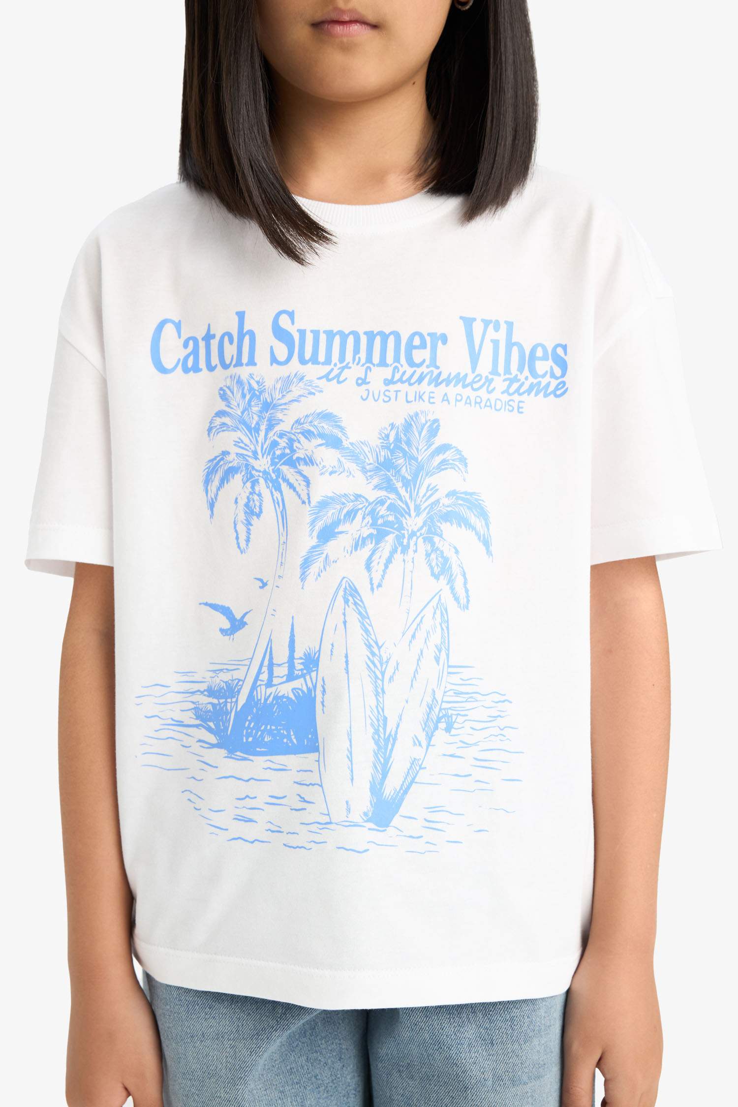 Girl Relax Fit Palm Printed Crew Neck Short Sleeve T-Shirt