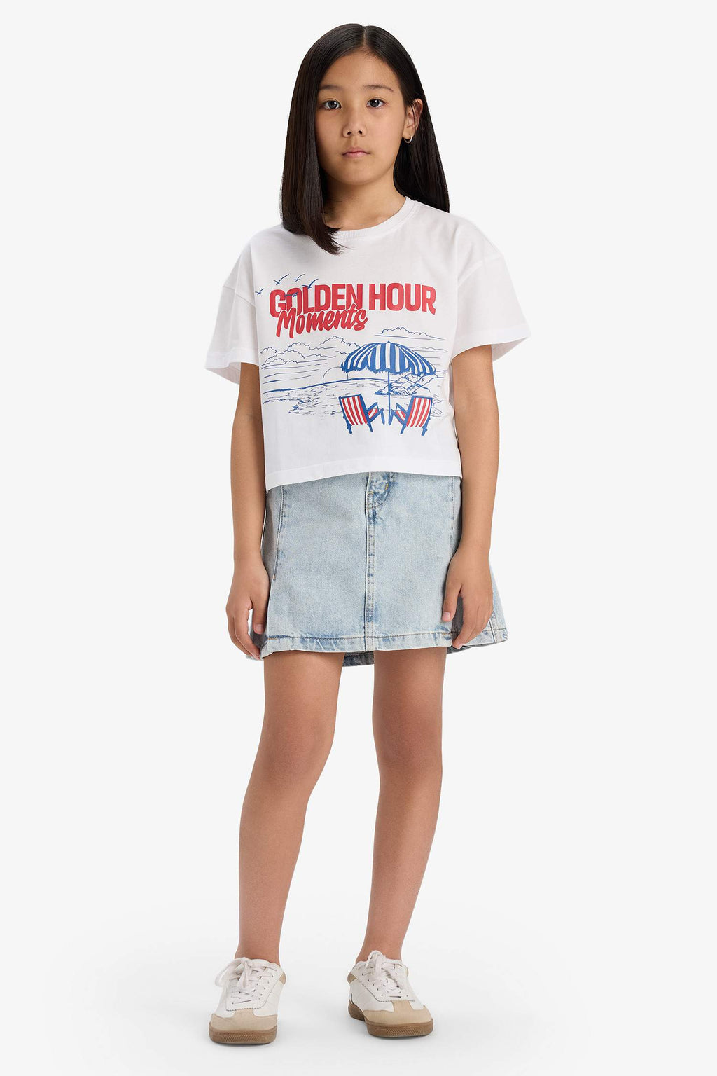 Girls Boxy Fit Crew Neck Printed Short Sleeve T-Shirt