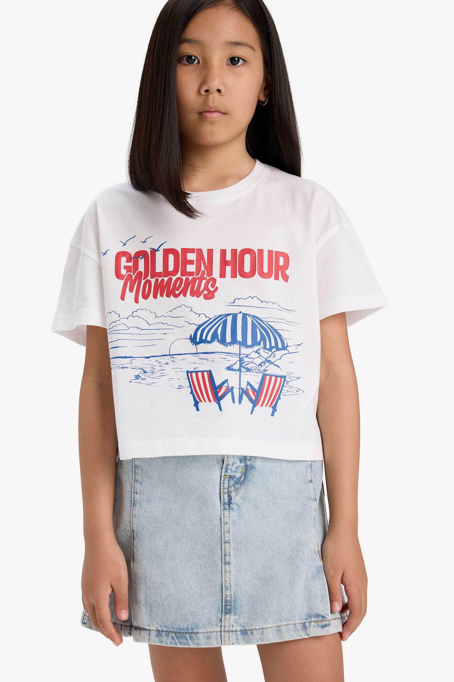 Girls Boxy Fit Crew Neck Printed Short Sleeve T-Shirt