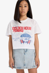 Girls Boxy Fit Crew Neck Printed Short Sleeve T-Shirt