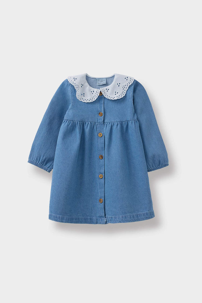 Baby Girl Embroidered Collar Long Sleeve Jean Dress Hover Image
