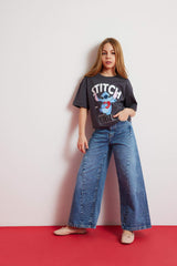 Girls Disney Lilo & Stitch Oversize Wide Pattern Crew Neck Short Sleeve T-Shirt