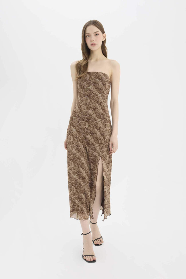 Strapless Animal Print Tulle Maxi Dress Main Image