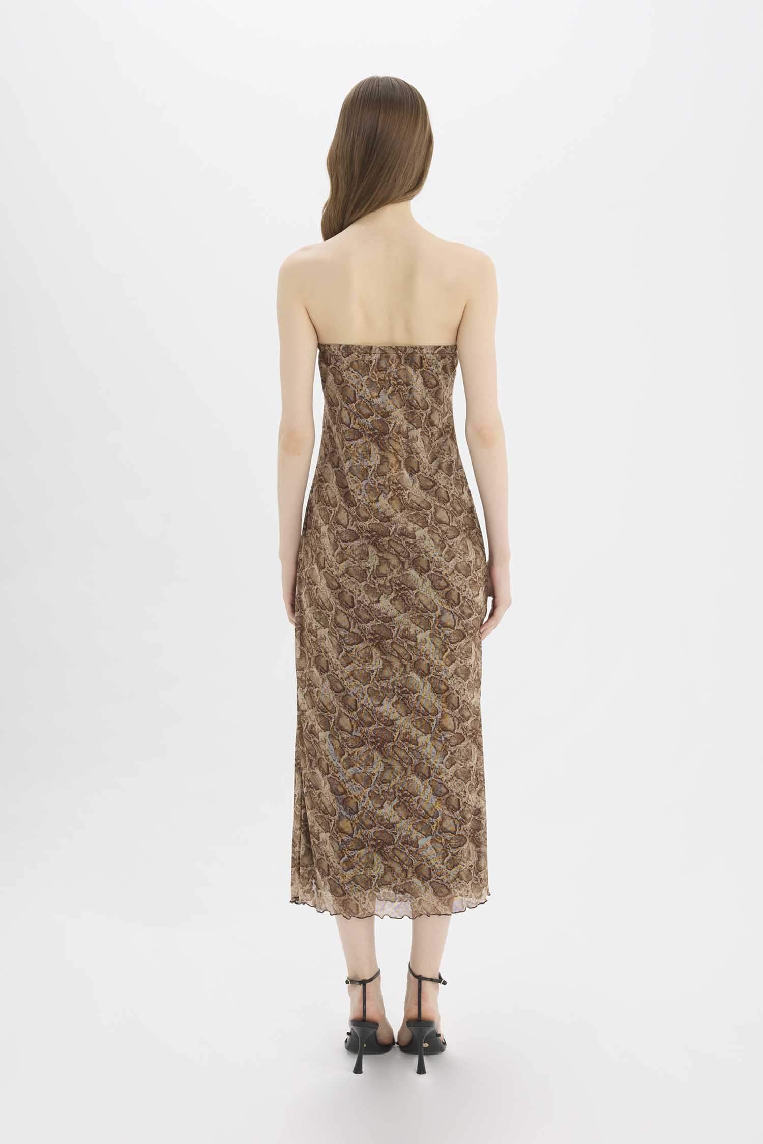 Strapless Animal Print Tulle Maxi Dress