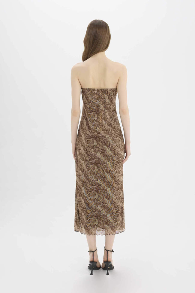 Strapless Animal Print Tulle Maxi Dress Hover Image