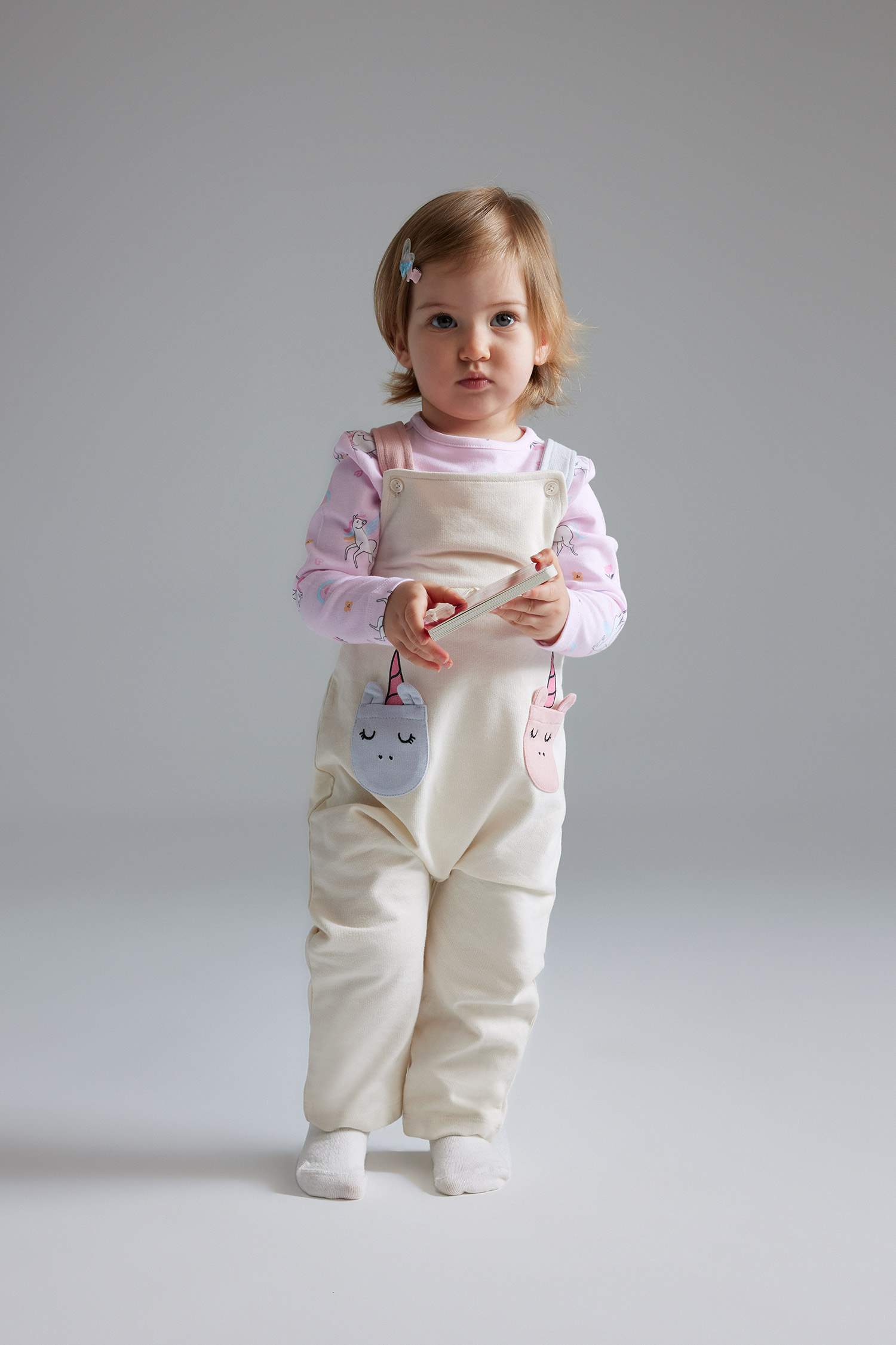 Girl Baby 2 Pcs Suit Unicorn Printed Sweatshirt Salopet Jumpsuit
