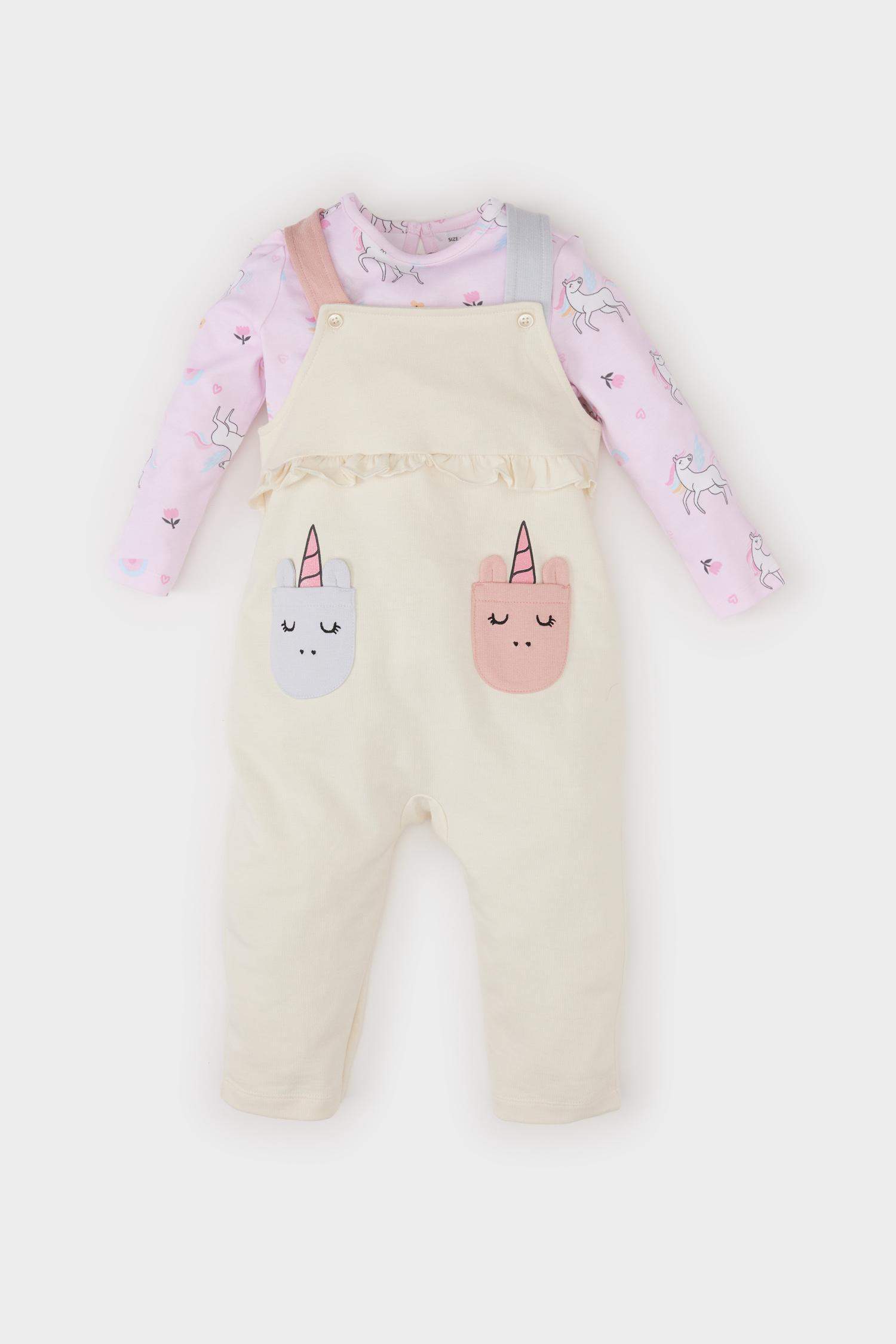 Girl Baby 2 Pcs Suit Unicorn Printed Sweatshirt Salopet Jumpsuit