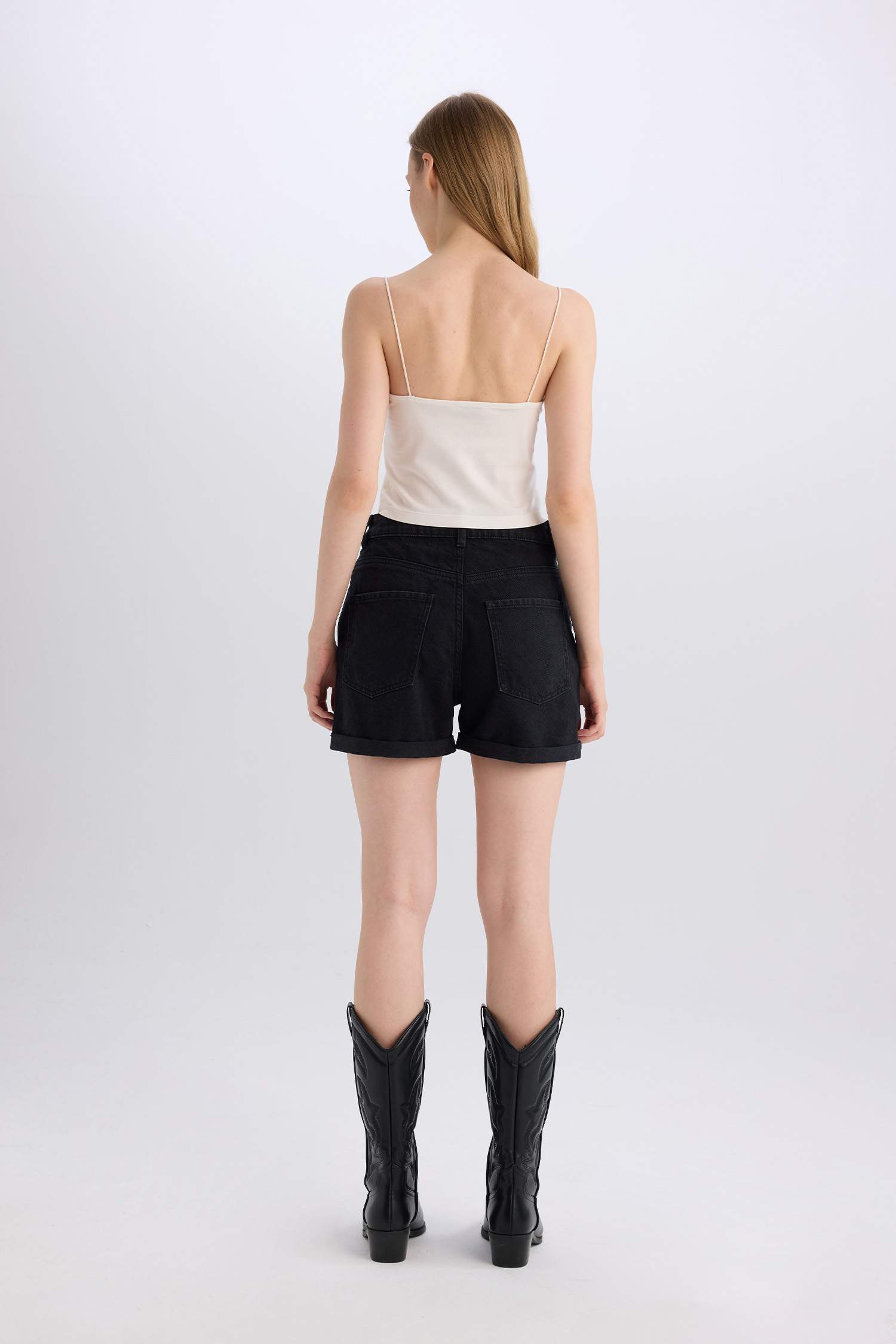 Mom Fit High Waist Fold-Leg Jean Shorts