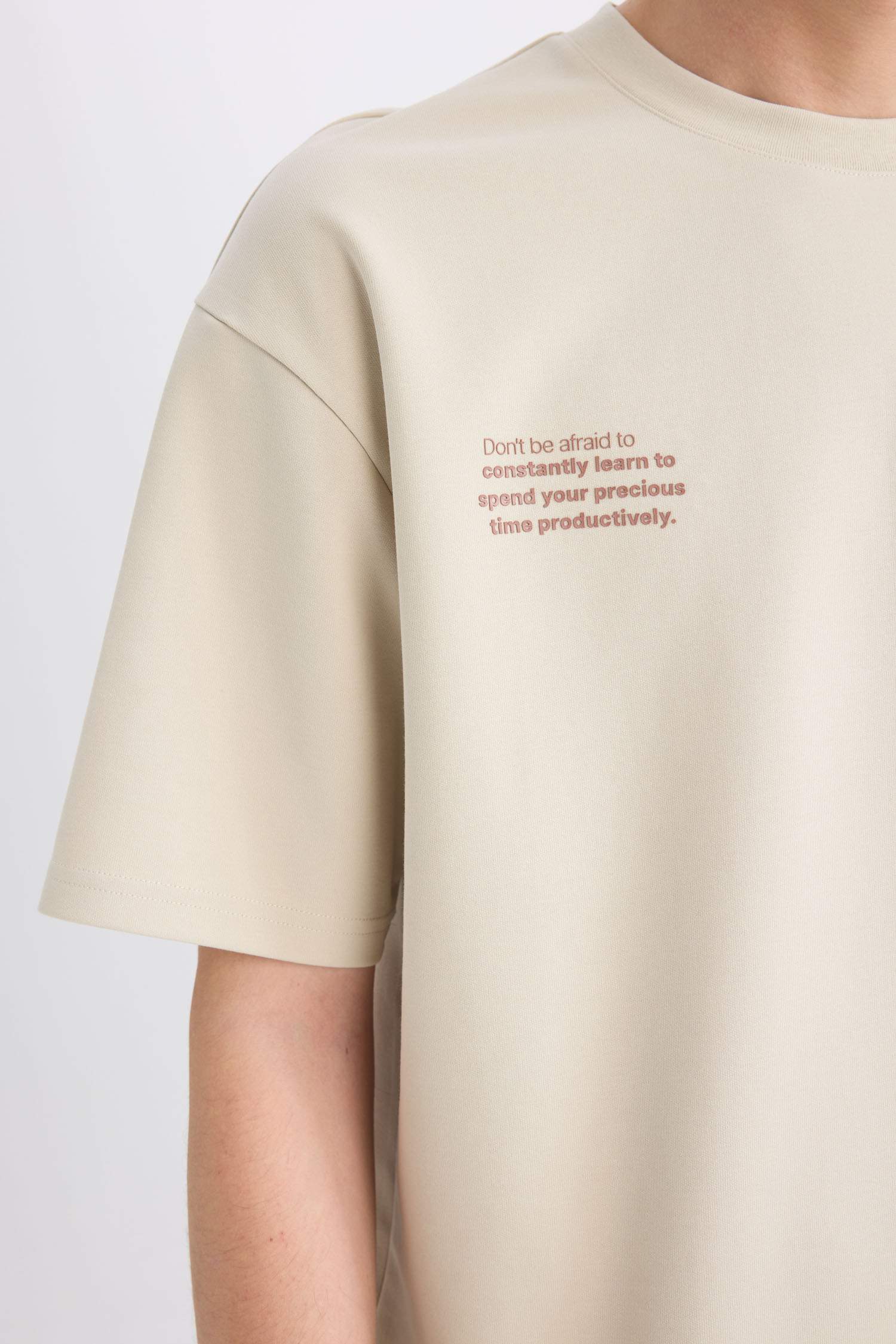 Boxy Fit Crew Neck Printed Heavy Fabric T-Shirt