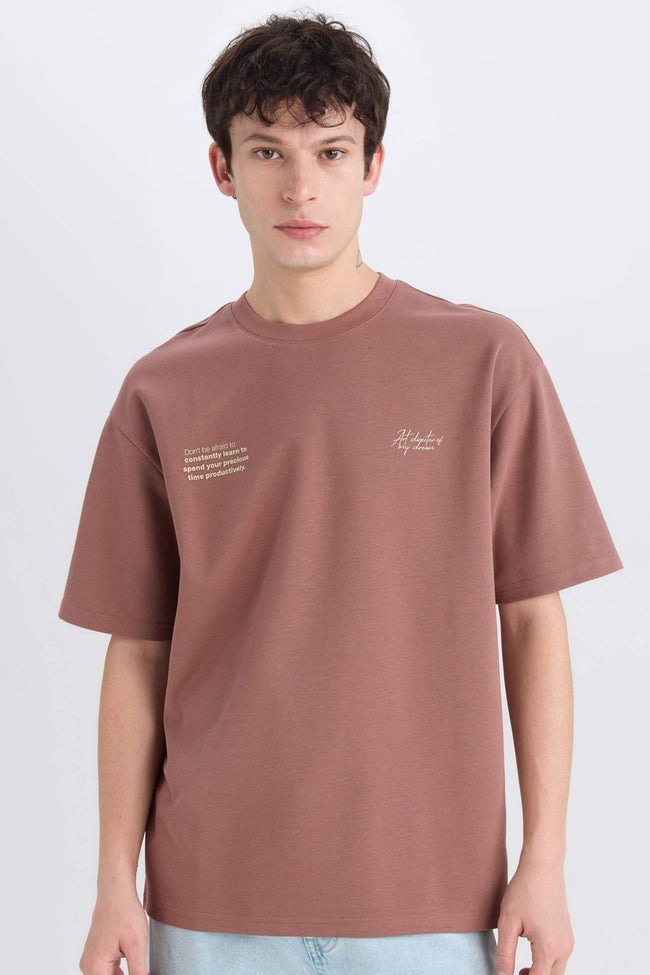 Boxy Fit Crew Neck Printed Heavy Fabric T-Shirt Hover Image