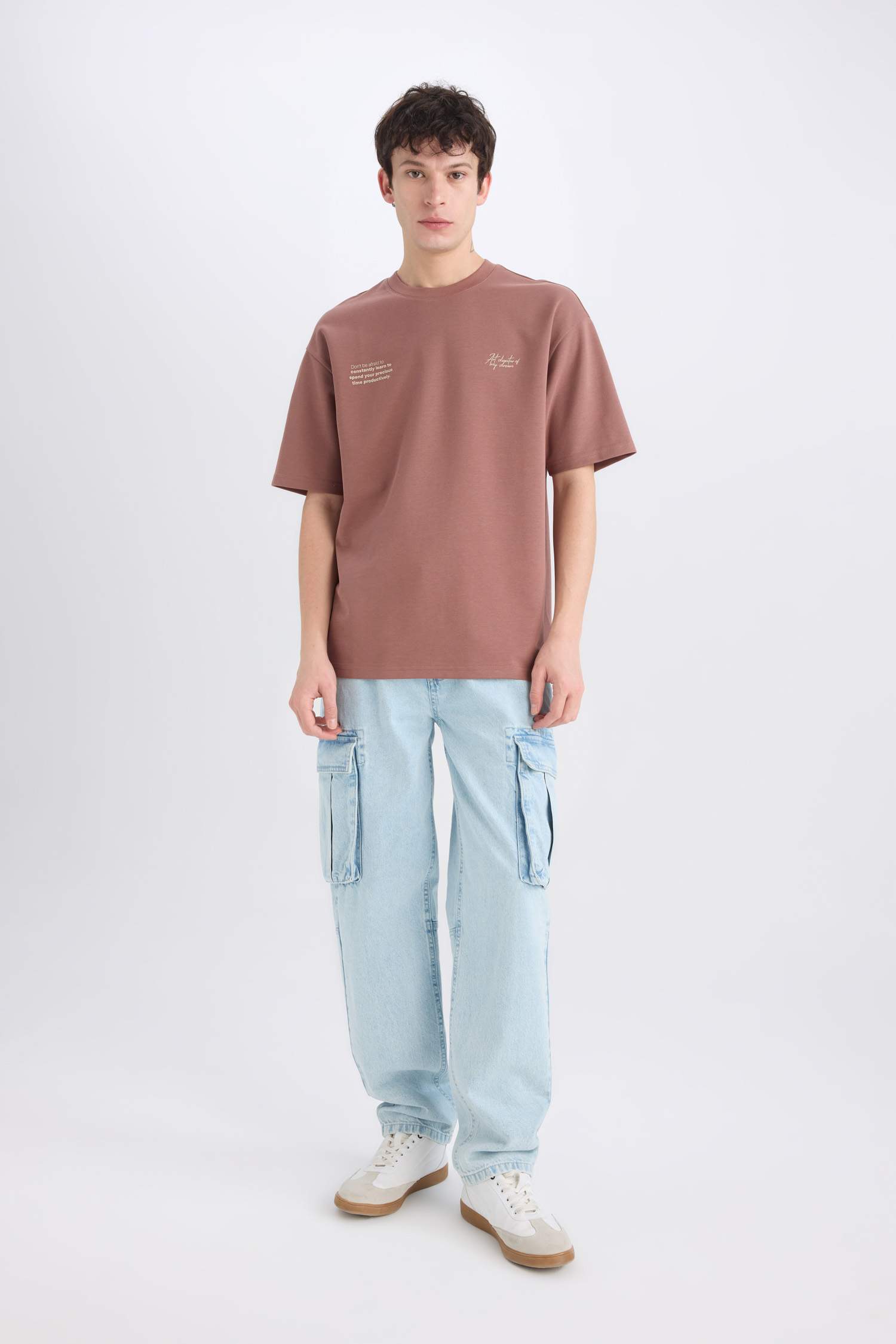 Boxy Fit Crew Neck Printed Heavy Fabric T-Shirt