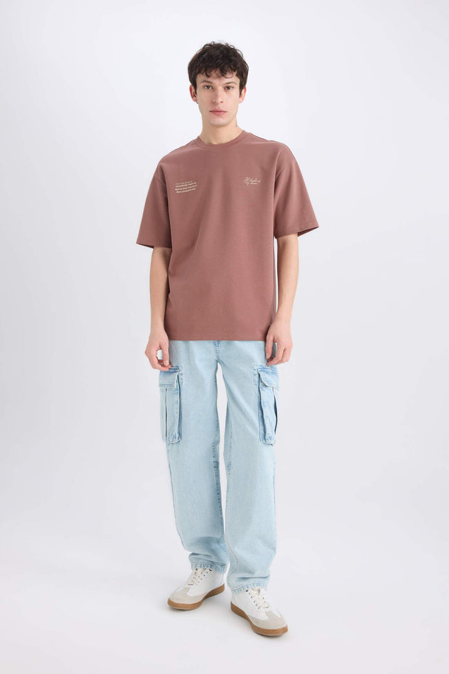 Boxy Fit Crew Neck Printed Heavy Fabric T-Shirt Main Image