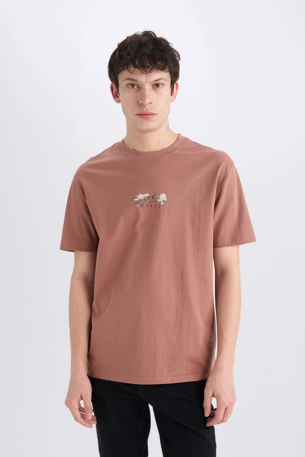 Regular Fit Rick and Morty Licensed Crew Neck Printed T-Shirt