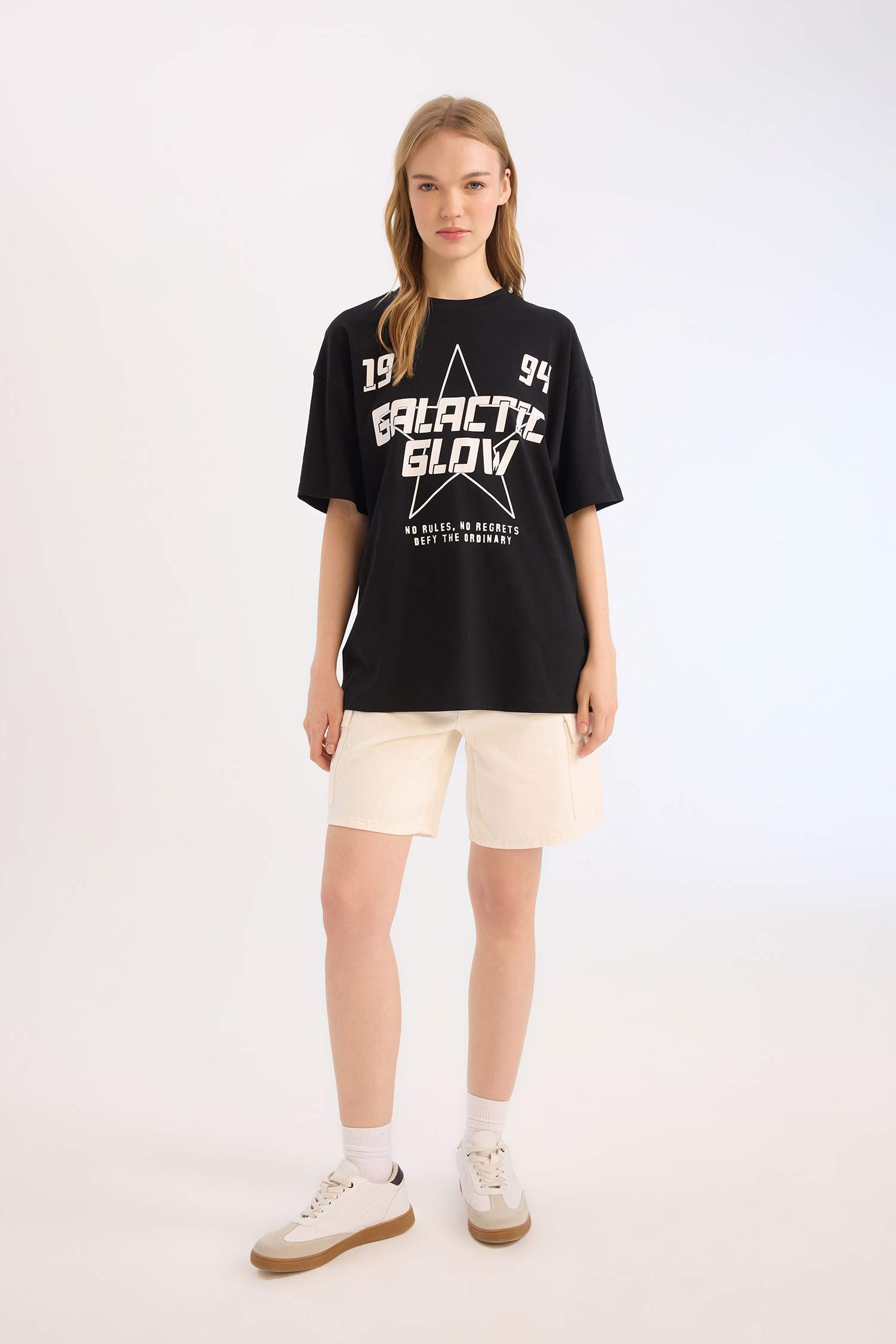 Oversize Fit Slogan Short Sleeve T-Shirt