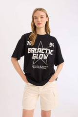 Oversize Fit Slogan Short Sleeve T-Shirt