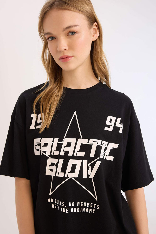 Oversize Fit Slogan Short Sleeve T-Shirt Hover Image