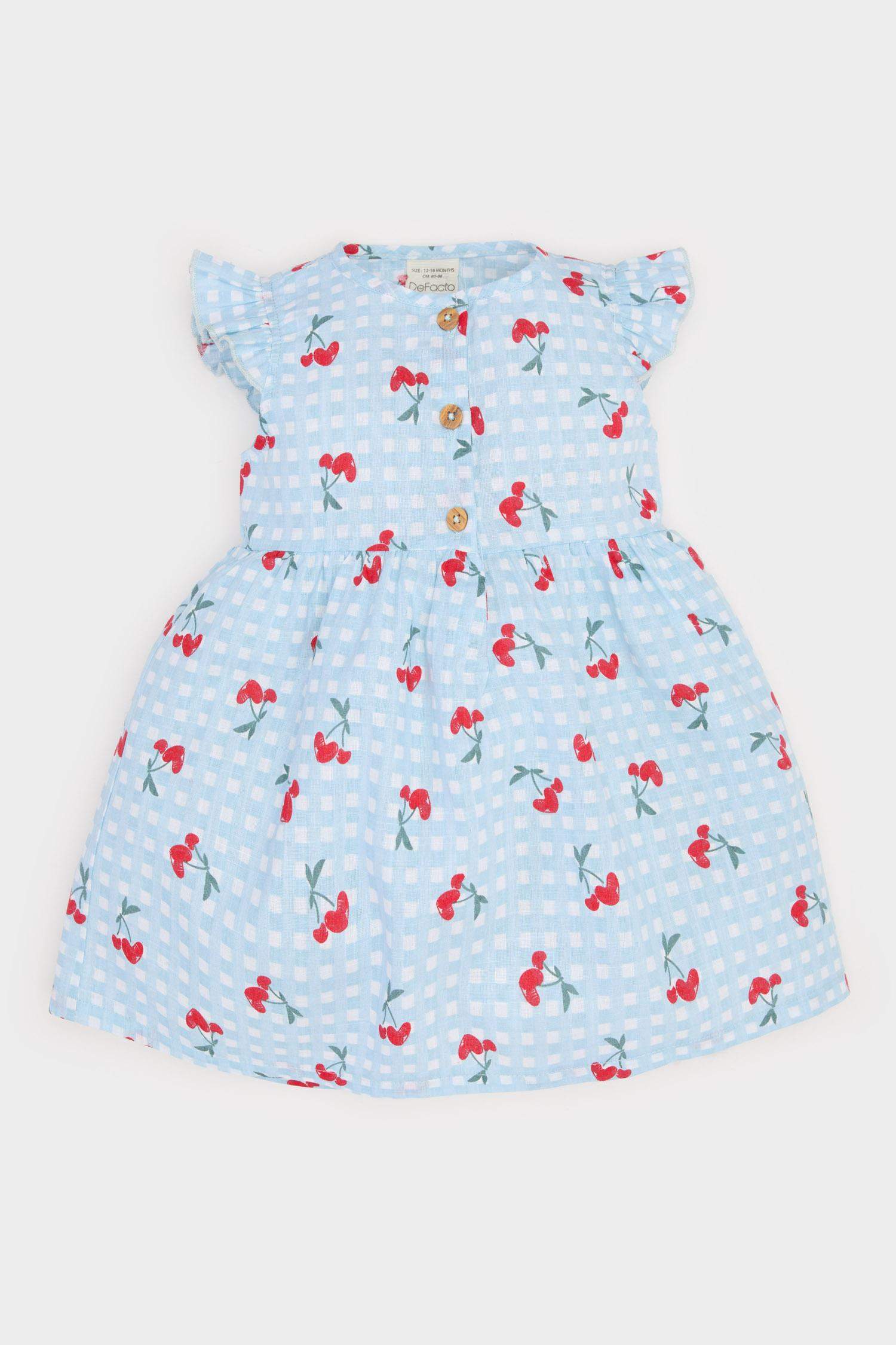Girl Baby Patterned Short Sleeve Flamed Poplin Dress