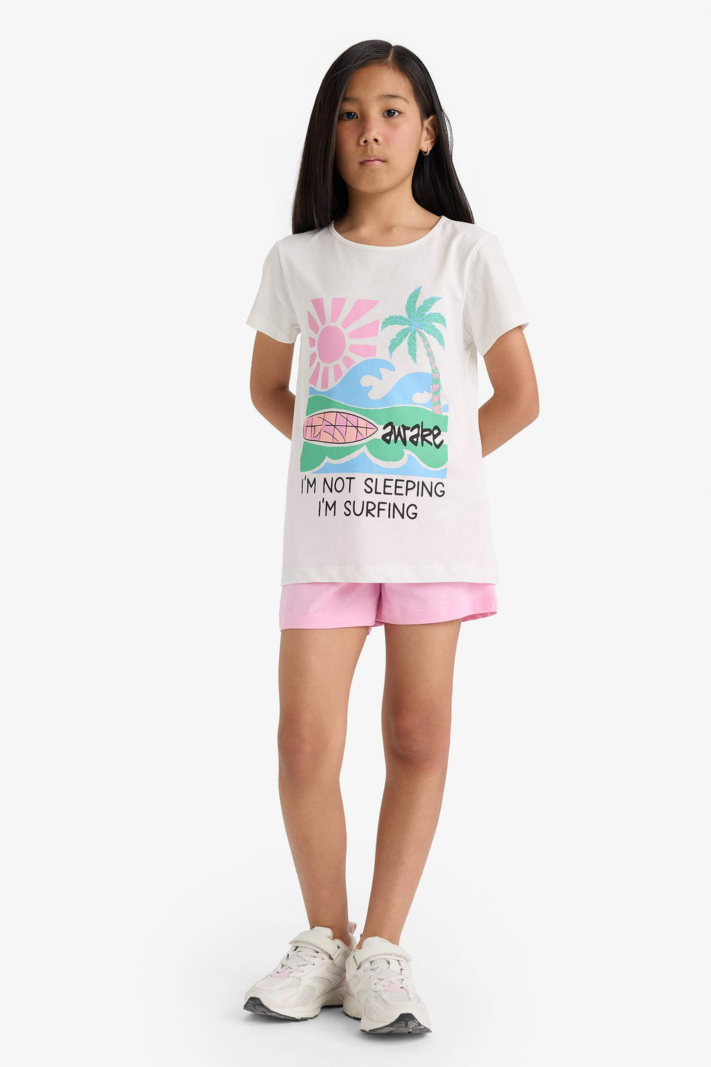 Girls Pajama Set Printed Short Sleeve Top Elastic Waist Shorts