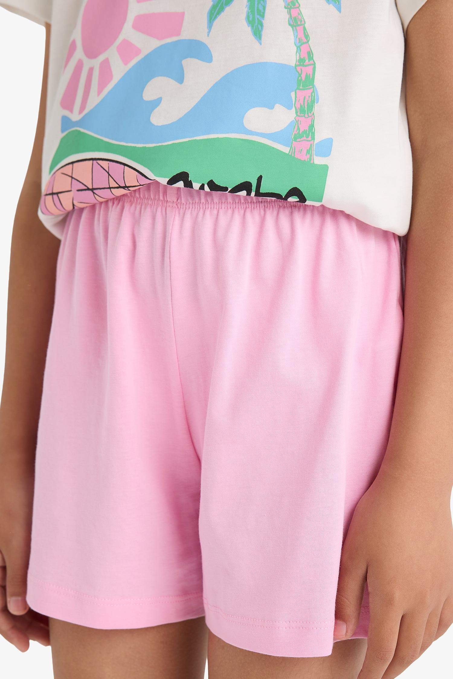 Girls Pajama Set Printed Short Sleeve Top Elastic Waist Shorts