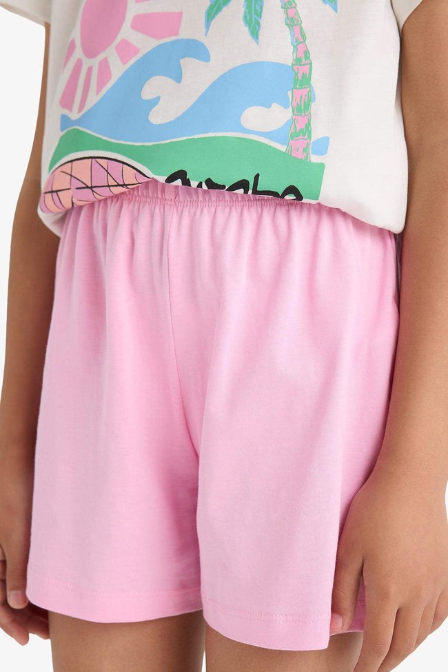 Girls Pajama Set Printed Short Sleeve Top Elastic Waist Shorts Main Image