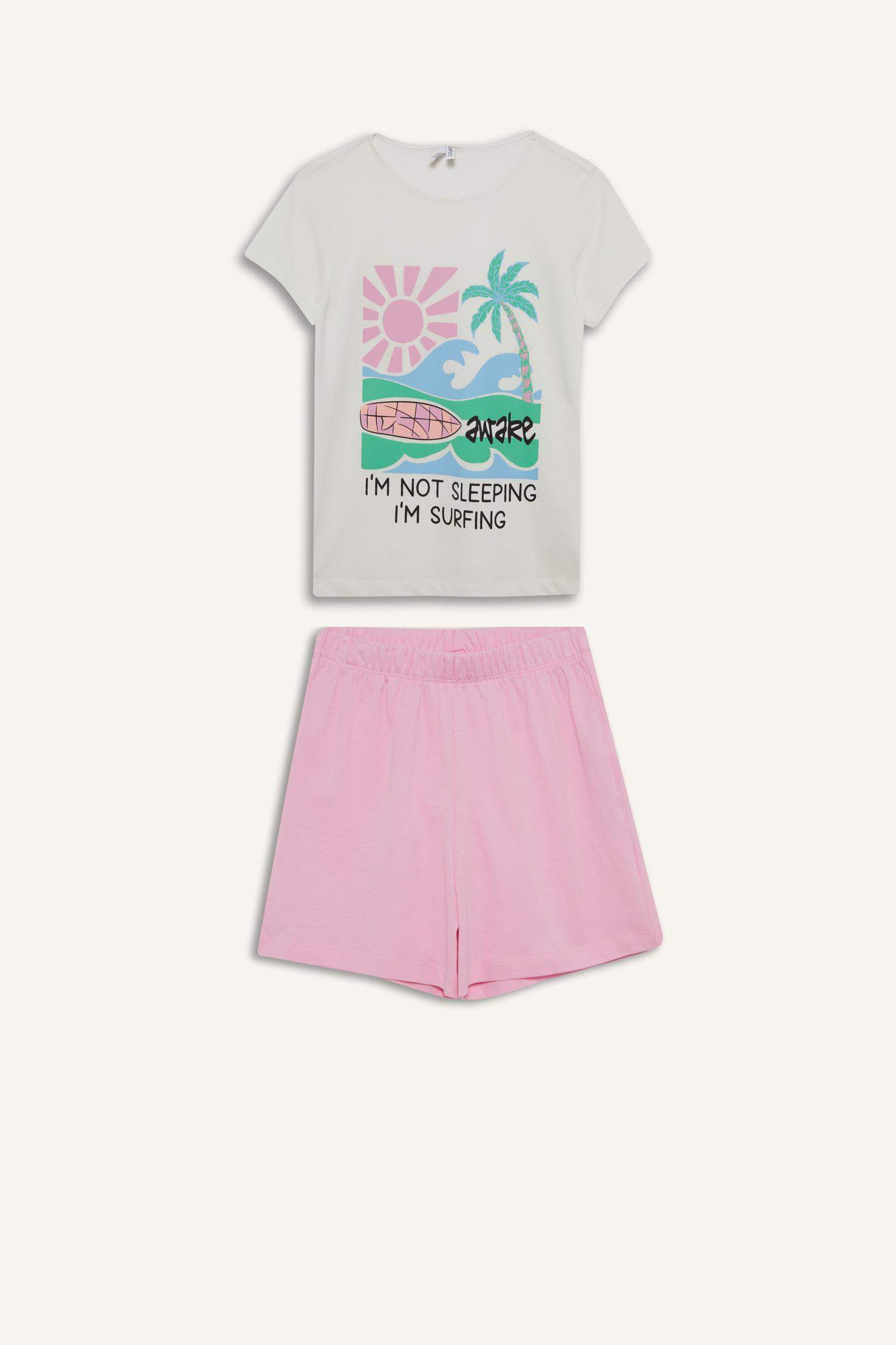 Girls Pajama Set Printed Short Sleeve Top Elastic Waist Shorts