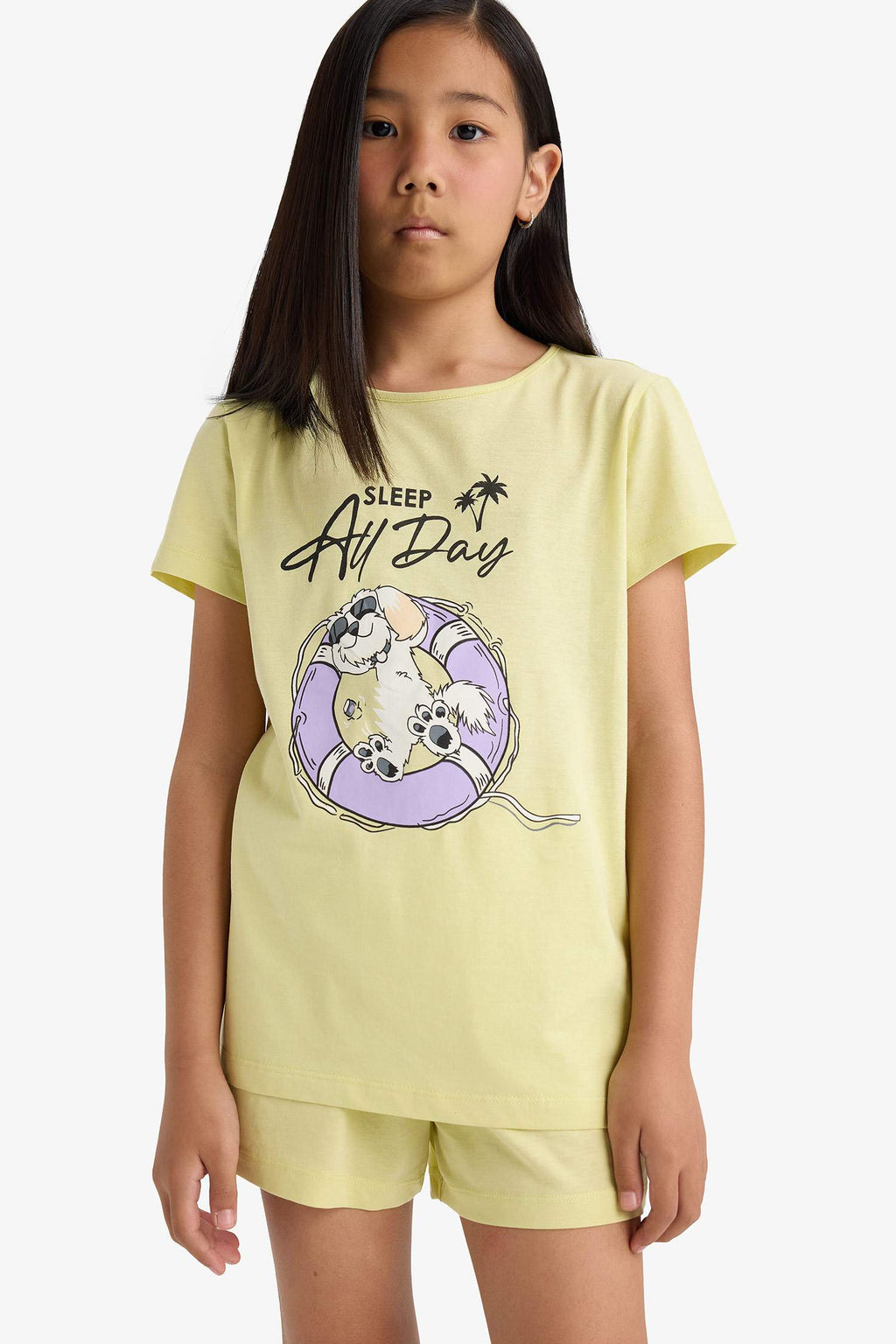 Girls Pajama Set Printed Short Sleeve Top Elastic Waist Shorts