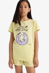 Girls Pajama Set Printed Short Sleeve Top Elastic Waist Shorts