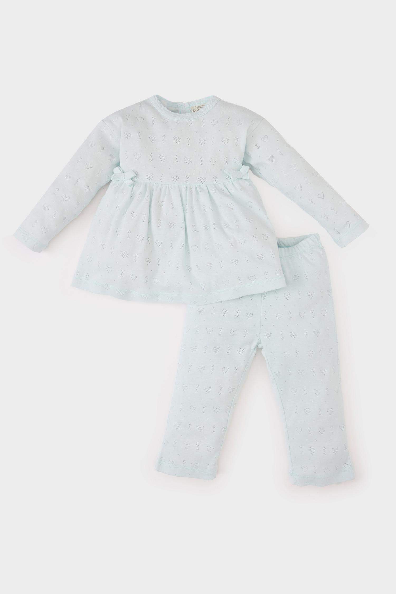 Baby Girl Ribbed Top Bottom 2 Piece Pajama Set