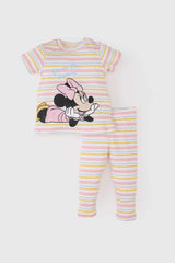 Girl Baby Disney Mickey & Minnie Pajamas Kit Fitilligated Eyelash Short Sleeve Top Waist Waist Long Bottom