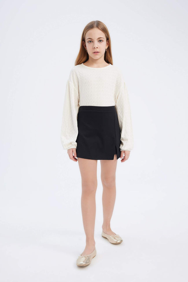 Girl Crew Neck Blouse Shorts Skirt 2 Piece Set Main Image