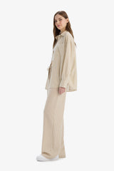 High Waisted Wide Leg Trousers with Pockets in Linen Blend