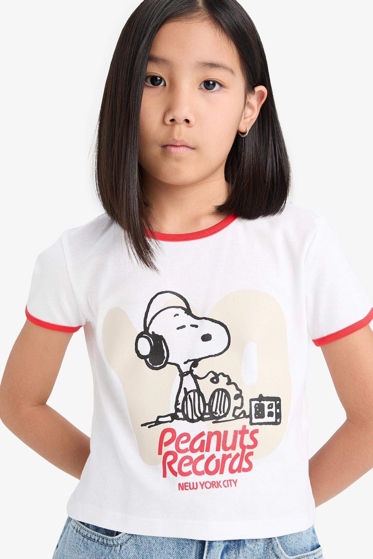 Girls Snoopy Crop Crew Neck Camisole Short Sleeve T-Shirt