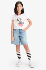 Girls Snoopy Crop Crew Neck Camisole Short Sleeve T-Shirt