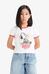 Girls Snoopy Crop Crew Neck Camisole Short Sleeve T-Shirt