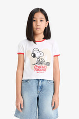 Girls Snoopy Crop Crew Neck Camisole Short Sleeve T-Shirt